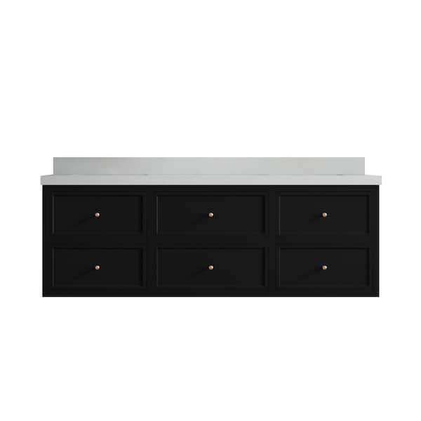 Willow Collections Roswell 72 in. Double Sink Freestanding Black Bath Vanity with Carrara Qt. Top Unassembled