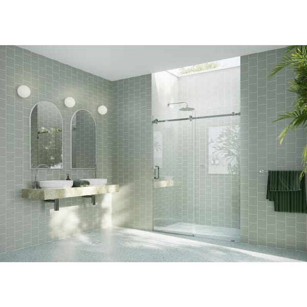 Glass Warehouse 56 in. W x 78 in. H Sliding Frameless Shower Door with Square Hardware in Chrome