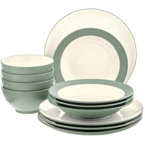 Colorwave Green 12-Piece (Green) Stoneware Coupe Dinnerware Set, Service for 4