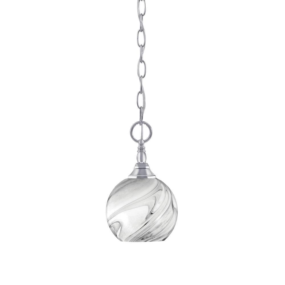 Elva 100-Watt 1-Light Chrome Shaded Pendant Light with 5.75 in. Onyx Swirl 