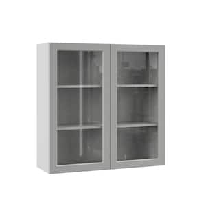 Designer Series Melvern Assembled 36x36x12 in. Wall Kitchen Cabinet with Glass Doors in Heron Gray
