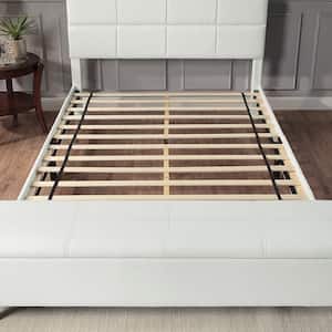 Sadia White Wood Frame Full Platform Bed With Bench Storage