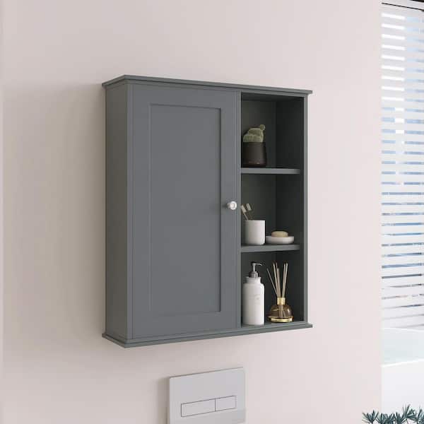 MEDUNJESS YJAY 24 in. W x 7 in. D x 27.5 in. H Bathroom Storage Wall Cabinet in Gray