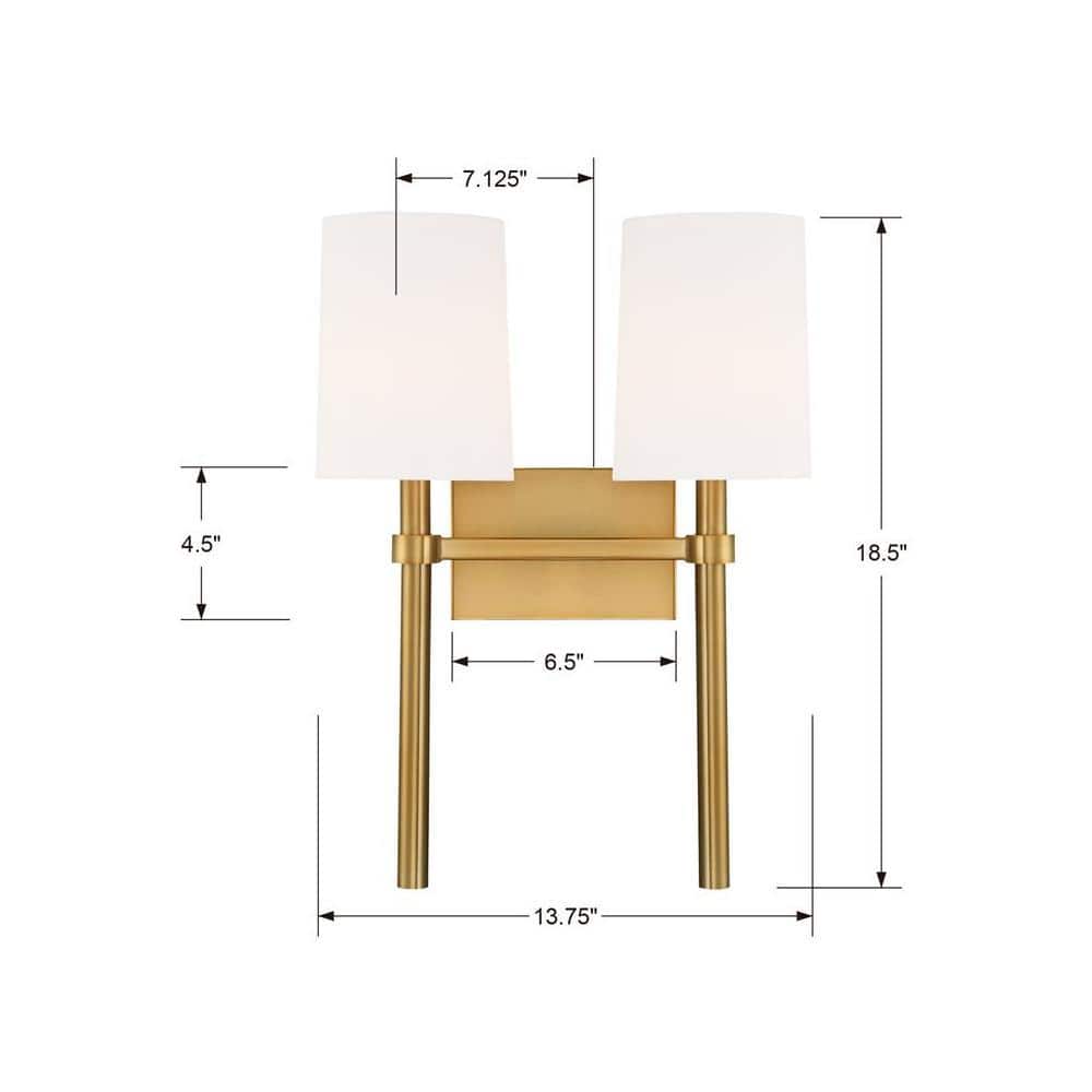 Vibrant Gold 2-Light Sconce with White Silk Shades