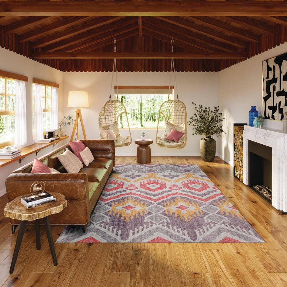 Ultra-Soft Chenille Geometric 10' x 14' Purple Area Rug with Non-Skid Backing