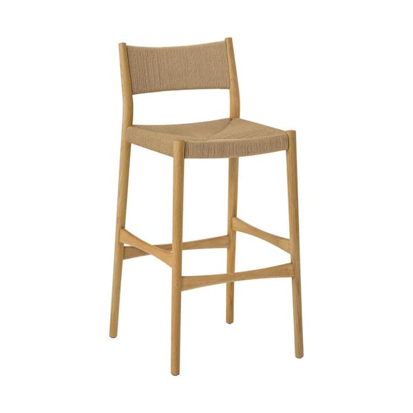 Armen Living Erie 26 in. Brown Open Back Wood Counter Stool with Woven Paper Cord Seat