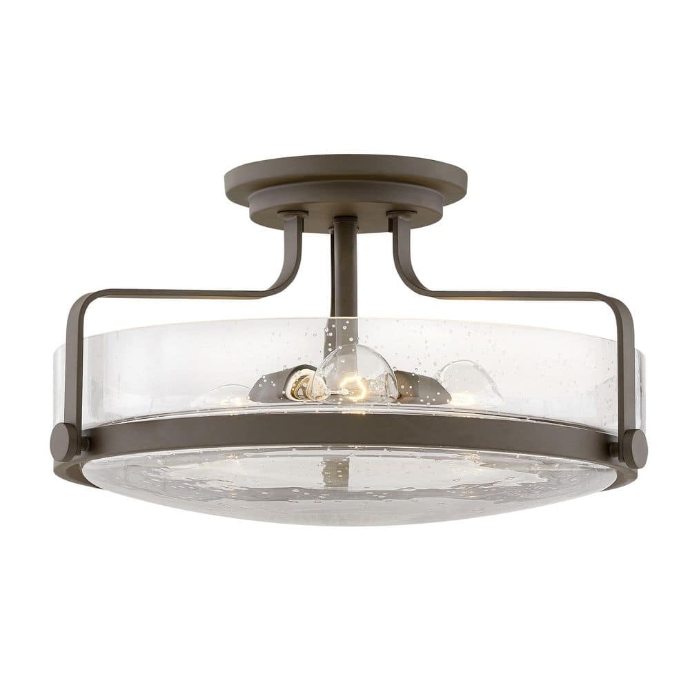 Harper Transitional Clear Seedy Glass 3-Light Ceiling Fixture in Oil Rubbed Bronze