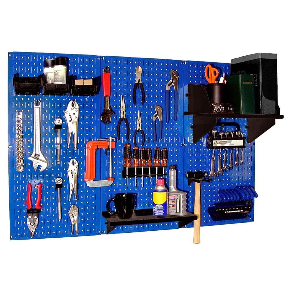 Wall Control 4ft Metal Pegboard Standard Tool Storage Kit - Blue Toolboard & Black Accessories