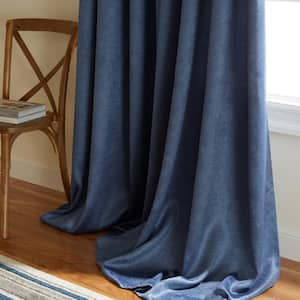 Lustre Slate Blue Solid Room Darkening 52 in. x 96 in. Grommet Top Curtain Panel (Set of 2)