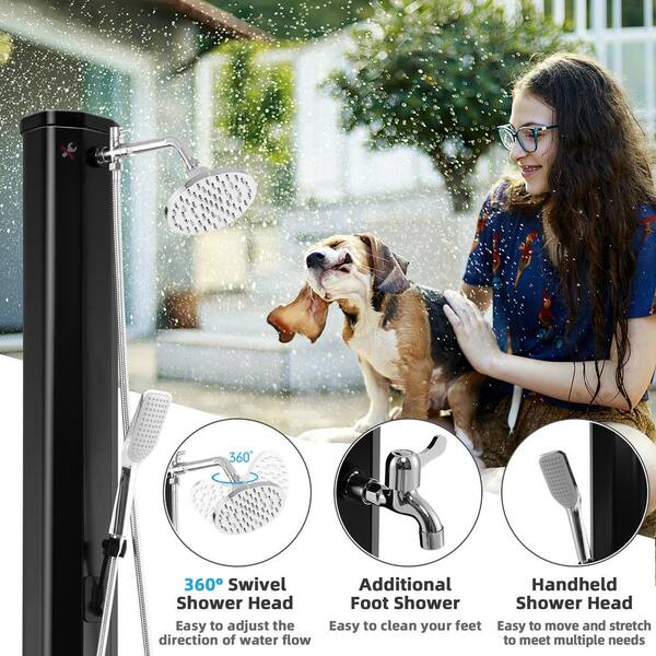 Costway 9.3 Gallon Outdoor Solar Shower – 7.2ft Adjustable Head – Portable Camping Shower With Fixed Base