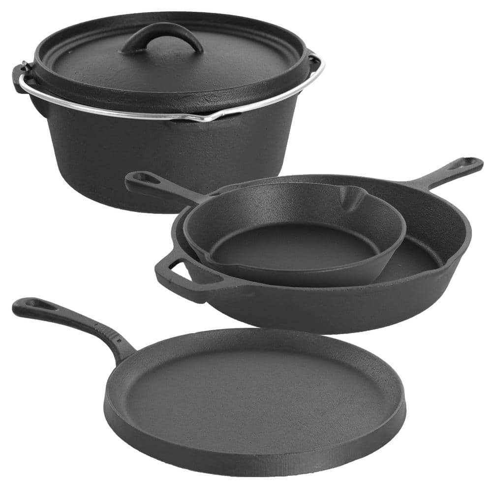 MegaChef Pre-Seasoned Cast Iron 5-Piece Kitchen Pots & Pans Cookware Set