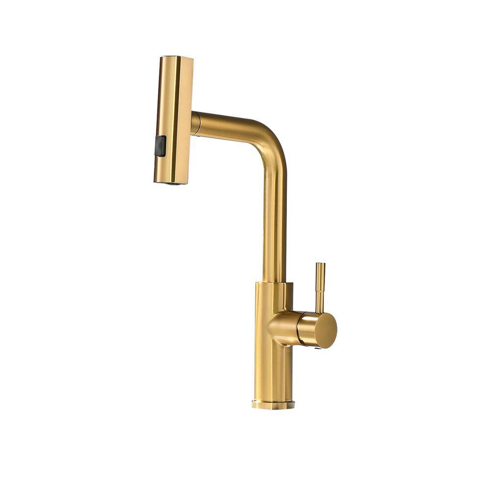 Brushed Gold Stainless Steel Single Handle Pull Out Kitchen Faucet