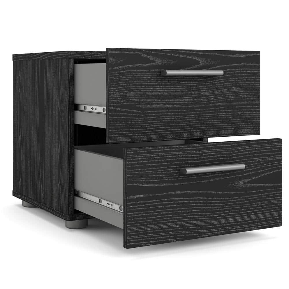 Black Woodgrain 2-Drawer Nightstand with Metal Handles