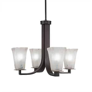 Aspen 4-Light Dark Granite Chandelier Square Chandelier with 5 in. Square Frosted Crystal Glass Shades No bulbs included