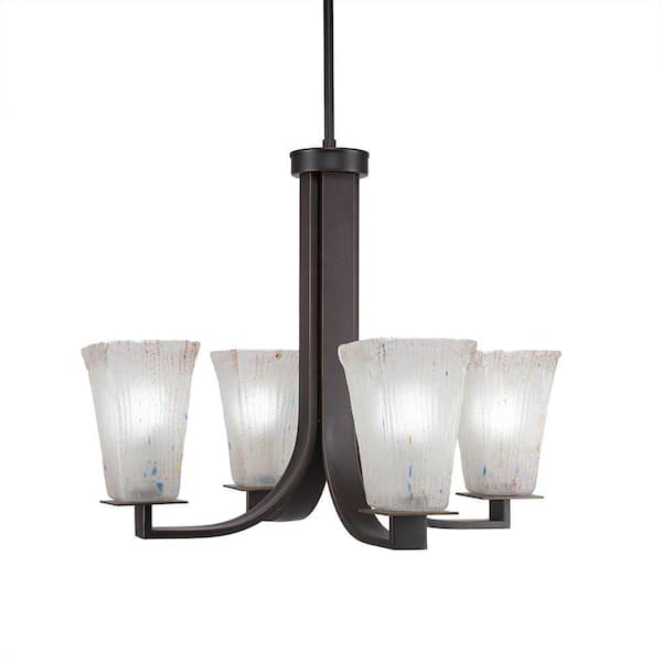 Unbranded Aspen 4-Light Dark Granite Chandelier Square Chandelier with 5 in. Square Frosted Crystal Glass Shades No bulbs included
