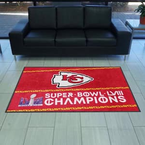 NFL Kansas City Chiefs Super Bowl LVIII Red 4X6 High-Traffic Mat with Durable Rubber Backing Landscape Orientation.