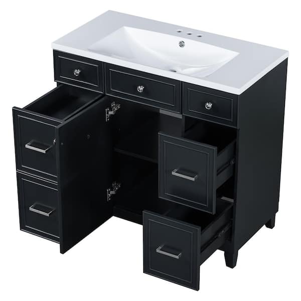 36 in. W x 18 in. D x 34.3 in. H Single Sink Freestanding Black Bath Vanity with White Resin Top