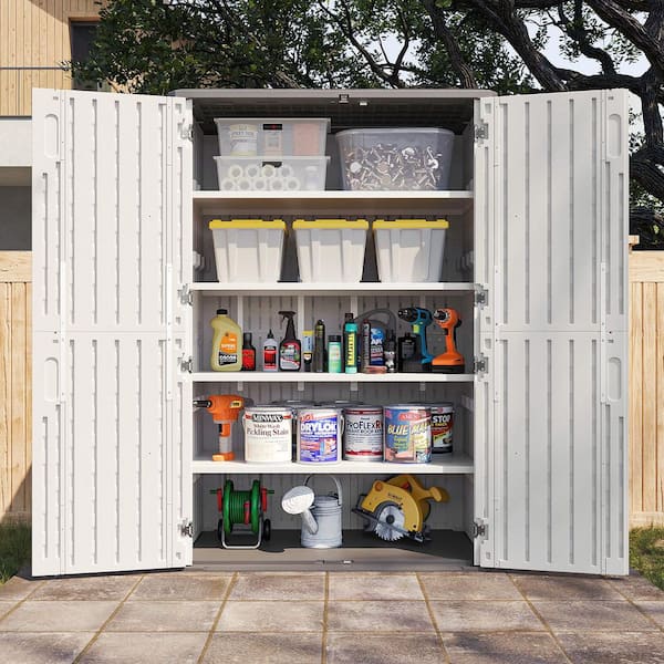 52 in. W x 30 in. D x 75 in. H White Resin Storage Shed with 4-Pieces Shelves