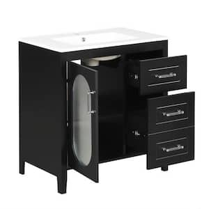 30 in. W x 18.3 in. D x 33 in. H Single Sink Freestanding Bath Vanity in Black with White Ceramic Top