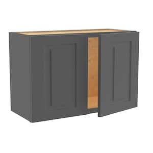 Grayson Deep Onyx Painted Plywood Shaker Assembled Wall Kitchen Cabinet Soft Close 27 in. W 12 in. D 18 in. H