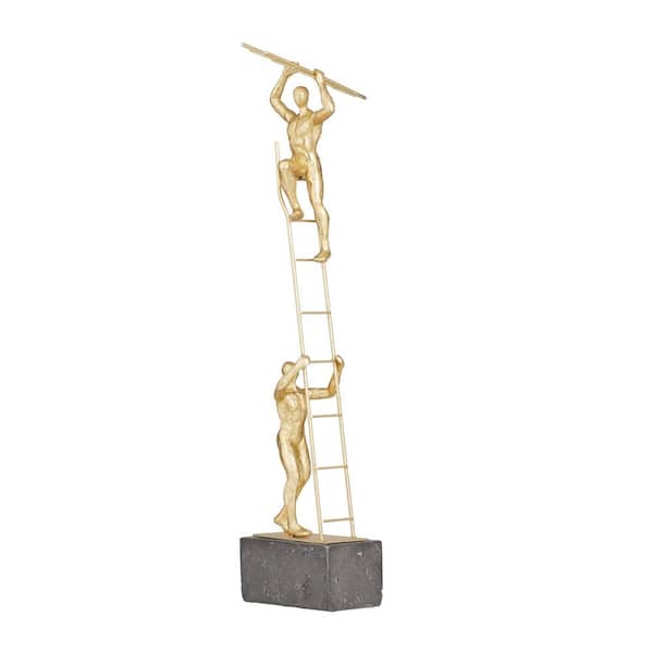 Litton Lane 8 in. x 28 in. Gold Polystone People Sculpture with Ladder