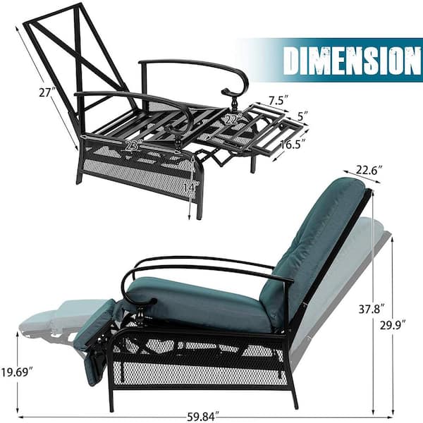 Suncrown Adjustable Black Metal Outdoor Recliner with Red Cushions