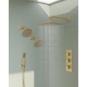 ZenithRain Shower System 8-Spray 12&6 in. Dual Wall Mount Fixed and Handheld Shower Head 2.5 GPM in Brushed Gold