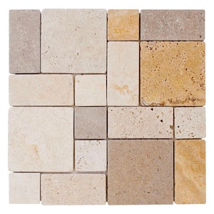 Brick Medley Beige 11.875 in. x 11.875 in. Honed Travertine Wall and Floor Mosaic Tile (9.79 sq. ft./Case)