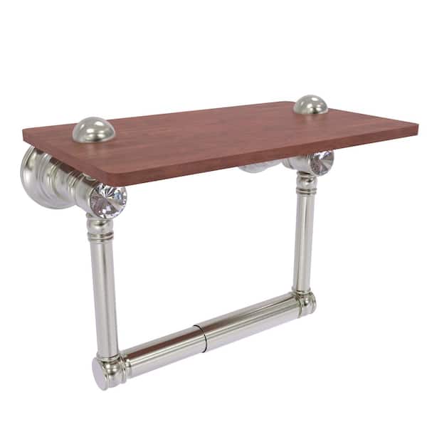 Allied Brass Carolina Crystal Collection Wall Mounted Toilet Paper Holder in Satin Nickel with Wood Shelf