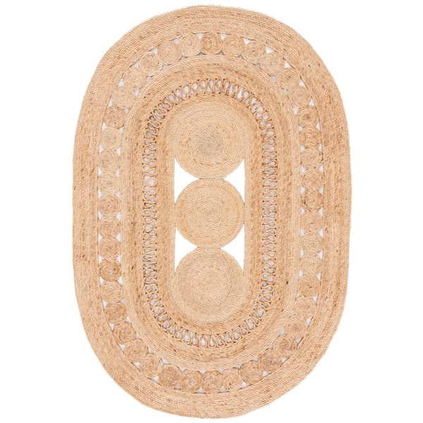 SAFAVIEH Natural Fiber Beige 6 ft. x 9 ft. Border Woven Oval Area Rug