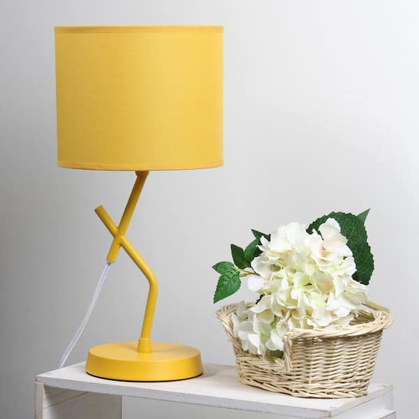 17.13 in. Abstract Metal Table Lamp, Yellow Base w/Drum Shade for Dorm or Entryway