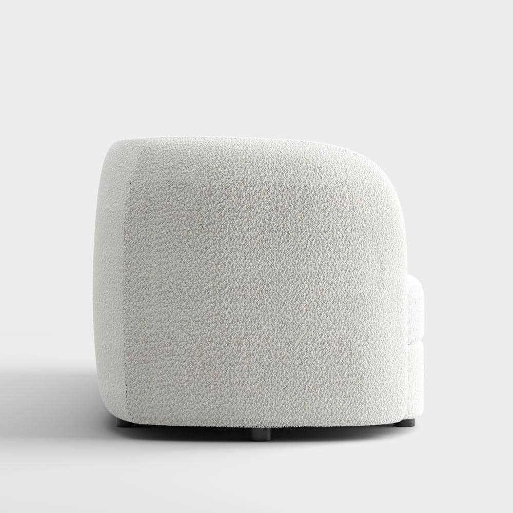 85" Off-White Boucle Fabric Curved Sofa with Wooden Legs