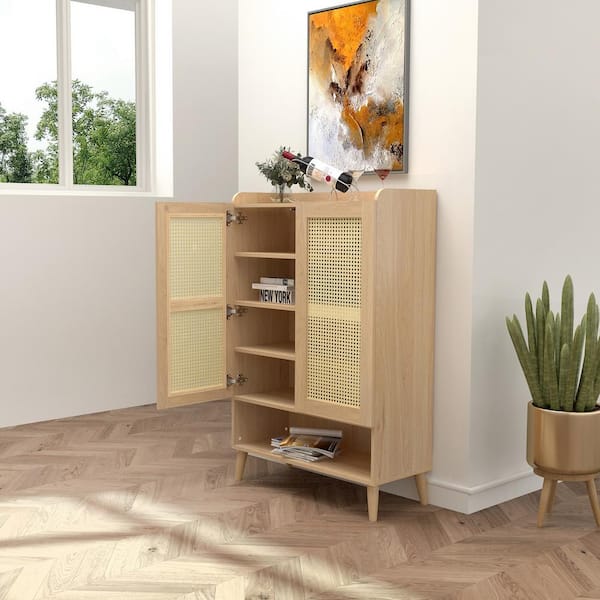 Homy Casa Quelina Oak Storage Cabinet With 2-Panel Doors and 3-Adjustable Inner Shelves