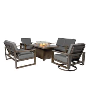 Aluminum Patio Conversation Set with Gray Cushions and 55.12 in Fire Pit Table Sofa Set - 2 Swivel plus 2 Loveseat