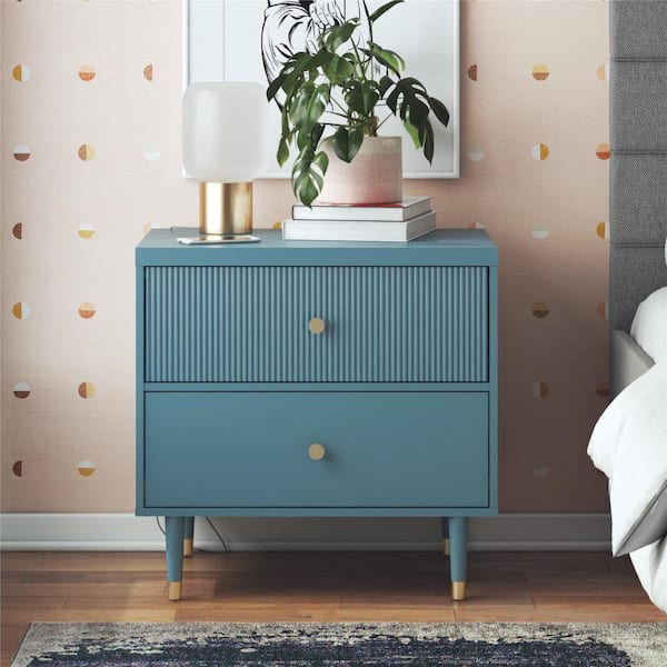 CosmoLiving by Cosmopolitan Elizabeth Smoke Blue 2-Drawer 25 in. W, Nightstand