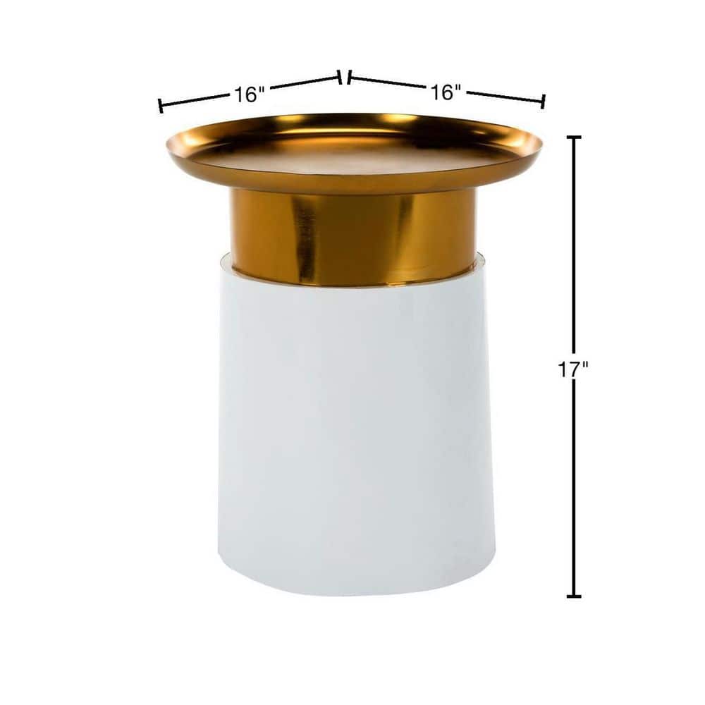Elegant 16'' Gold and White Metal-Wood Round Side Table