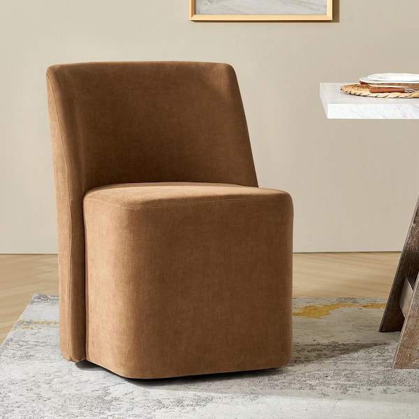 Warner Camel Modern Armless Dining Chair with Wheels