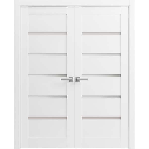 60 in. x 96 in. 2 Panel White Finished MDF Sliding Door with Hardware