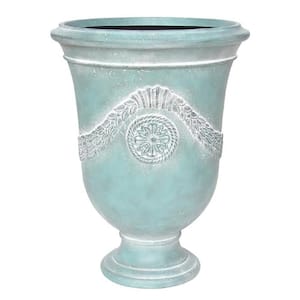 26.5 in. H. Cast Stone Fiberglass Anduze Urn Planter in A White Washed French Blue