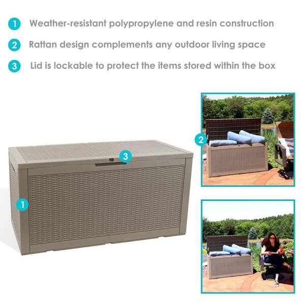 Sunnydaze Faux Rattan 100 Gal. Driftwood Deck Box with Side