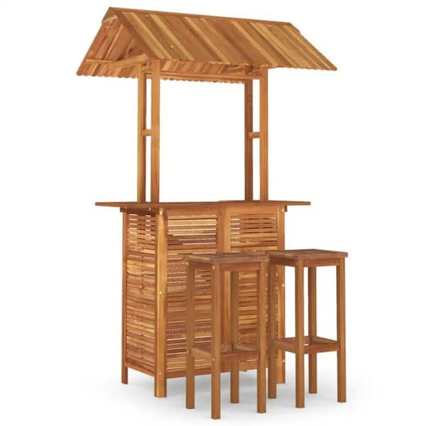 ITOPFOX 3-Piece Solid Wood Acacia Patio Bar Set in Brown