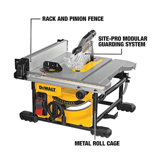 DEWALT 15 Amp Corded 8-1/4 in. Compact Jobsite Saw and Heavy-Duty Rolling Table Saw Stand DWE7485W7440 - The Home Depot