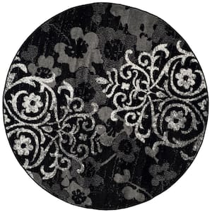 Adirondack Black/Silver 4 ft. x 4 ft. Round Floral Area Rug