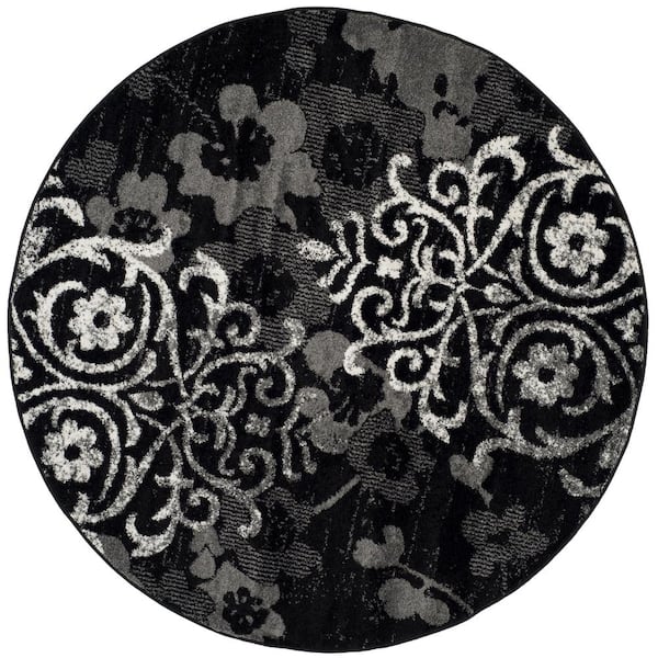 SAFAVIEH Adirondack Black/Silver 4 ft. x 4 ft. Round Floral Area Rug