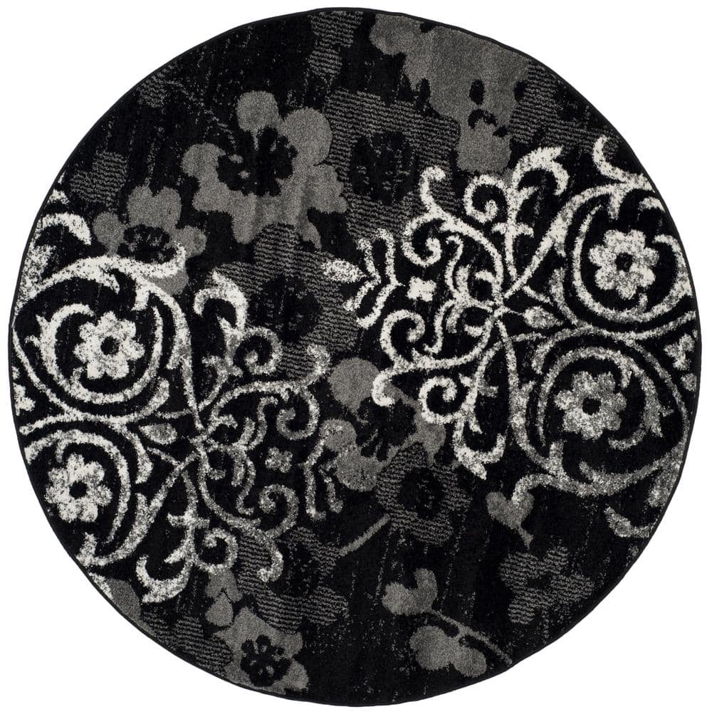 Adirondack Black/Silver 6 ft. x 6 ft. Round Floral Area Rug price history on PriceWatchPro