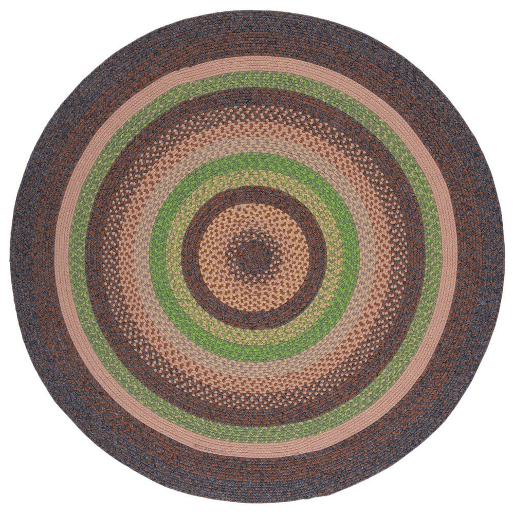 Braided Brown/Green 5 ft. x 5 ft. Machine Washable Multi Striped Round Area Rug price history on PriceWatchPro
