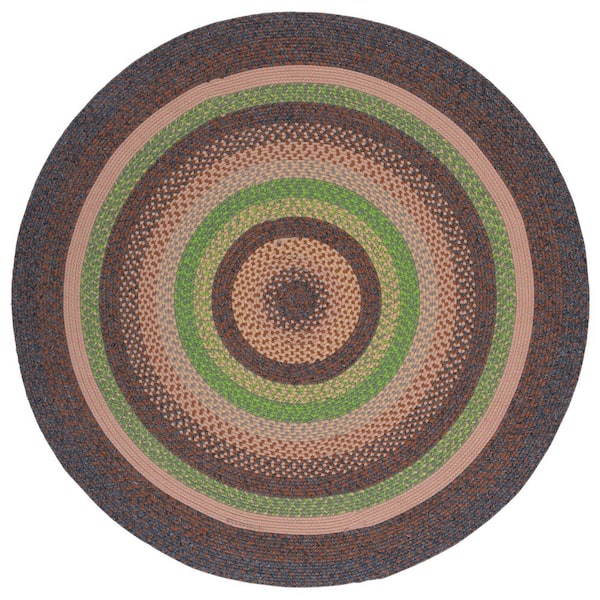 Braided Brown/Green 5 ft. x 5 ft. Machine Washable Multi Striped Round Area Rug