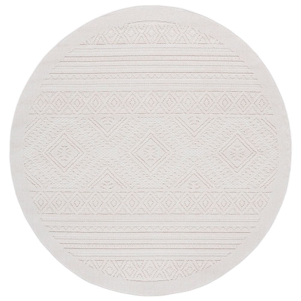 SAFAVIEH Global Light Beige/Ivory 7 ft. x 7 ft. Solid Striped Diamond ...