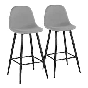 Pebble 39.25 in. Light Grey Fabric and Black Metal Bar Stool (Set of 2)