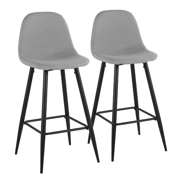 Lumisource Pebble 39.25 in. Light Grey Fabric and Black Metal Bar Stool (Set of 2)